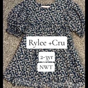 Rylee + Cru Navy Floral Puff Sleeve Dress with Cream Flowers